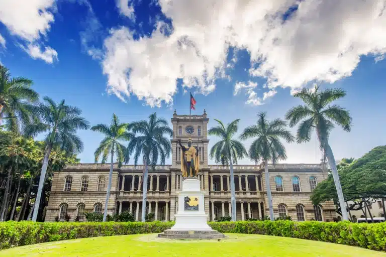 Iolani Palace is a Heritage Site located in the city of Honolulu on Oahu, Hawaii