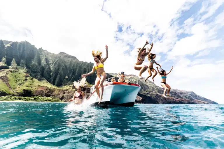 Na Pali Coast Tour on the Makana is a Boat Activity located in the city of Waimea on Kauai, Hawaii