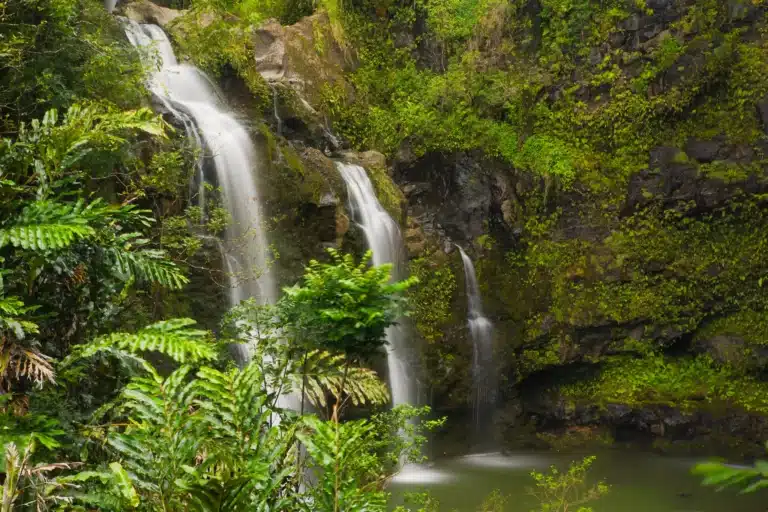 Waikani Falls is a Waterfall located in the city of Hana on Maui, Hawaii