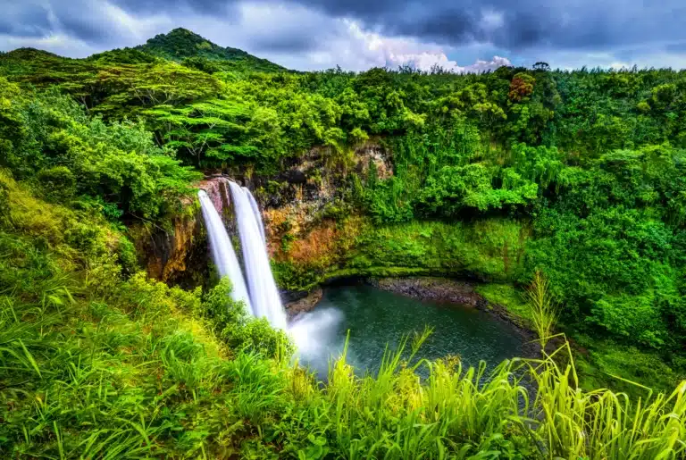 Wailua Falls is a Waterfall located in the city of Kapaa on Kauai, Hawaii